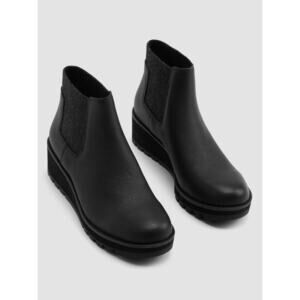 Eileen Fisher Chelsea Wedge Washed Leather Bootie Black Chunky Y2K Size 11